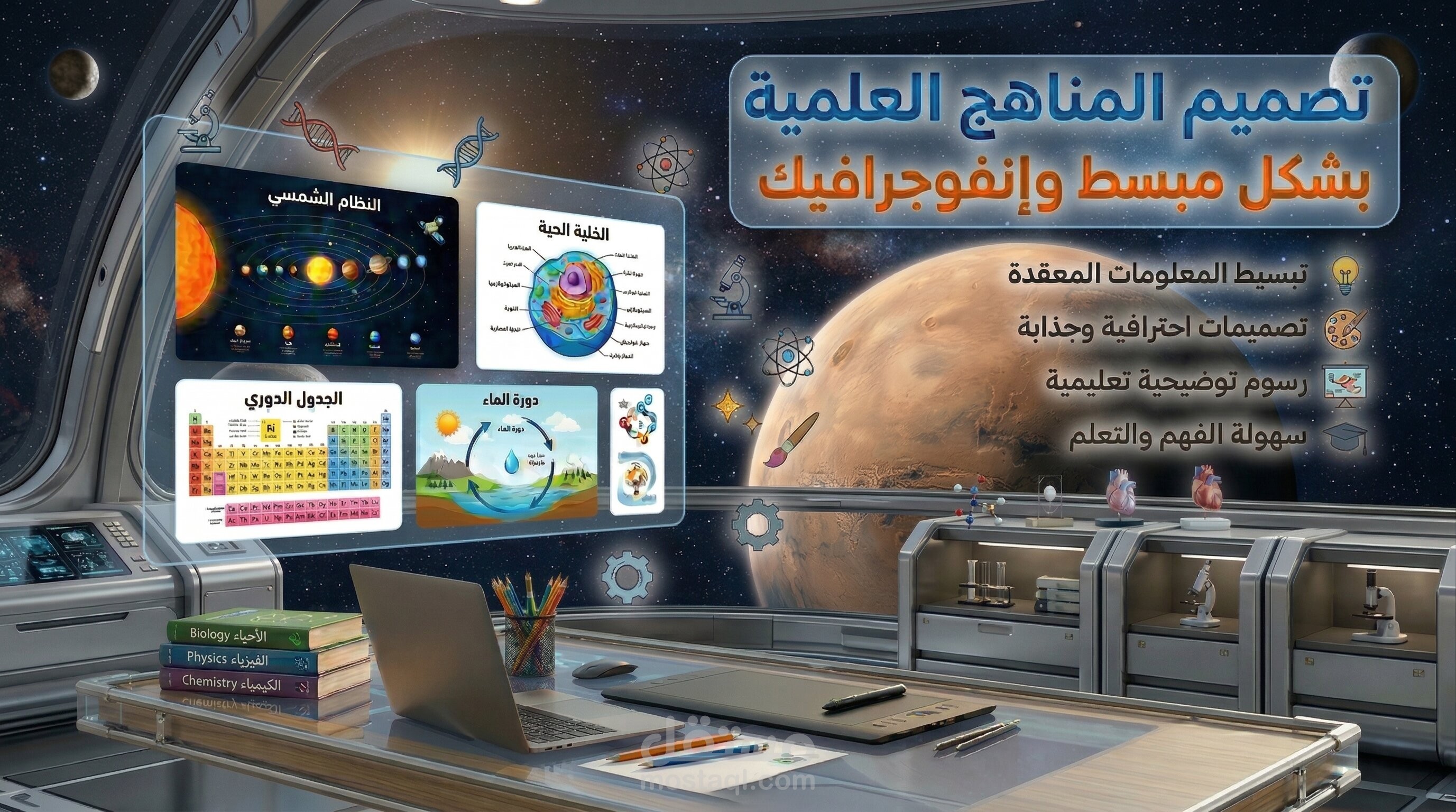تبسيط المناهج الدراسية المعقدة عبر الكوميكس والإنفوجرافيك التفاعلي.