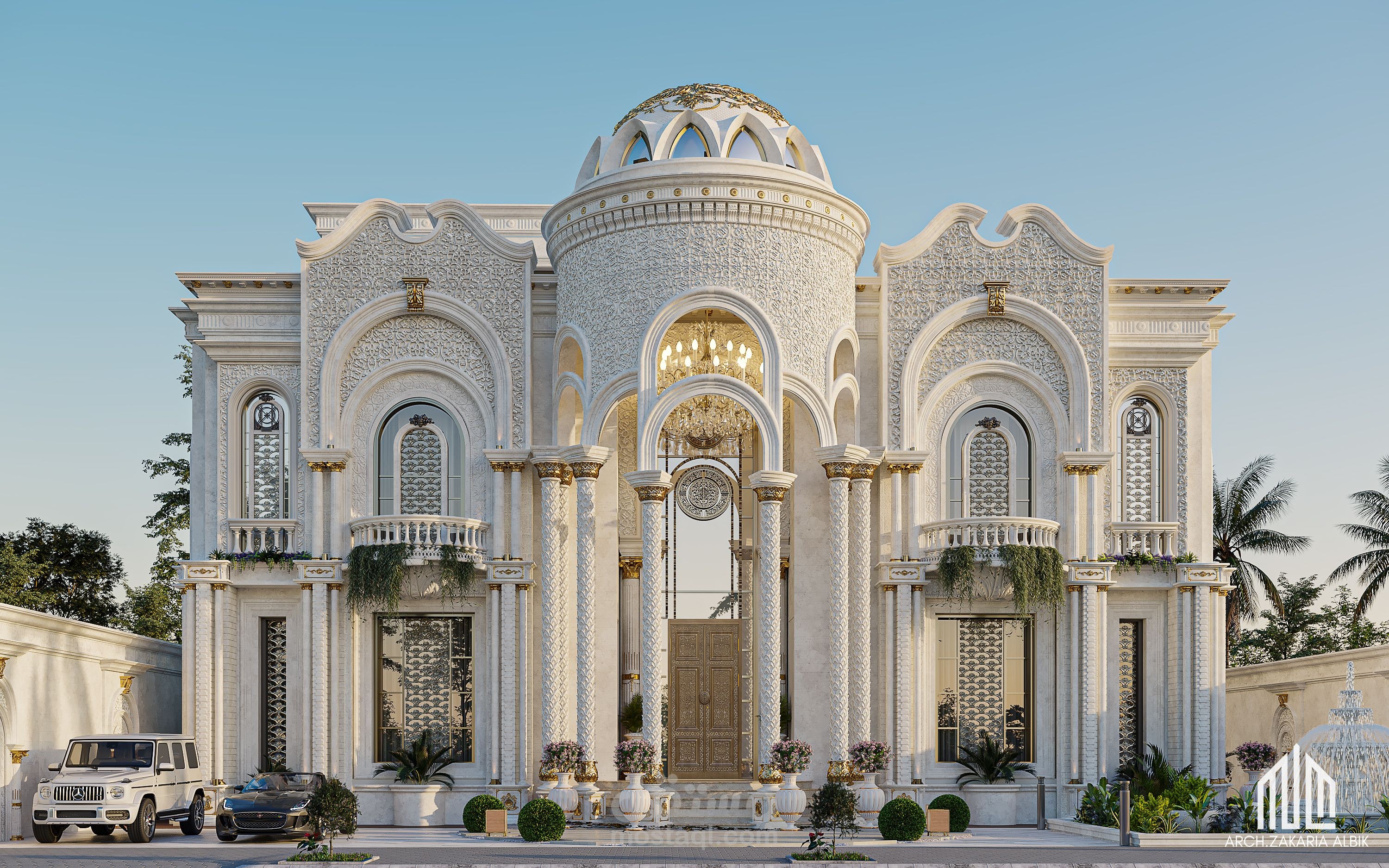 Royal Classical Villa | تصميم فيلا بطابع ملكي مع أعمدة وزخارف فاخرة والإضاءة النهارية والليلية