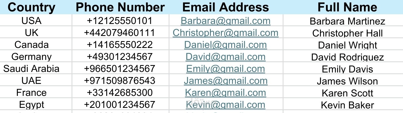إدخال وتنسيق بيانات جهات اتصال دولية (Data Entry)