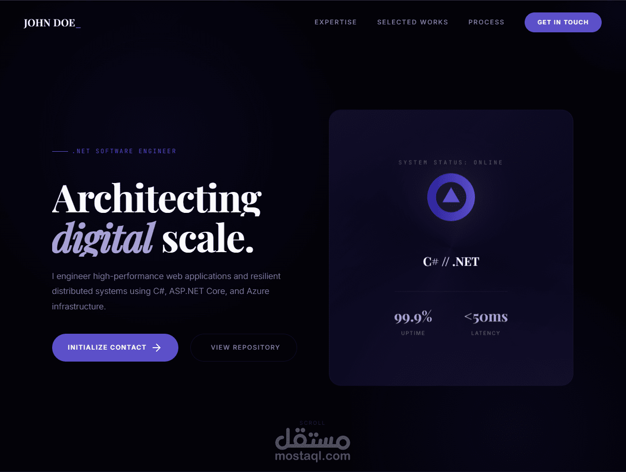 واجهة بورتفوليو احترافية لمبرمج أنظمة (Modern Developer Portfolio)