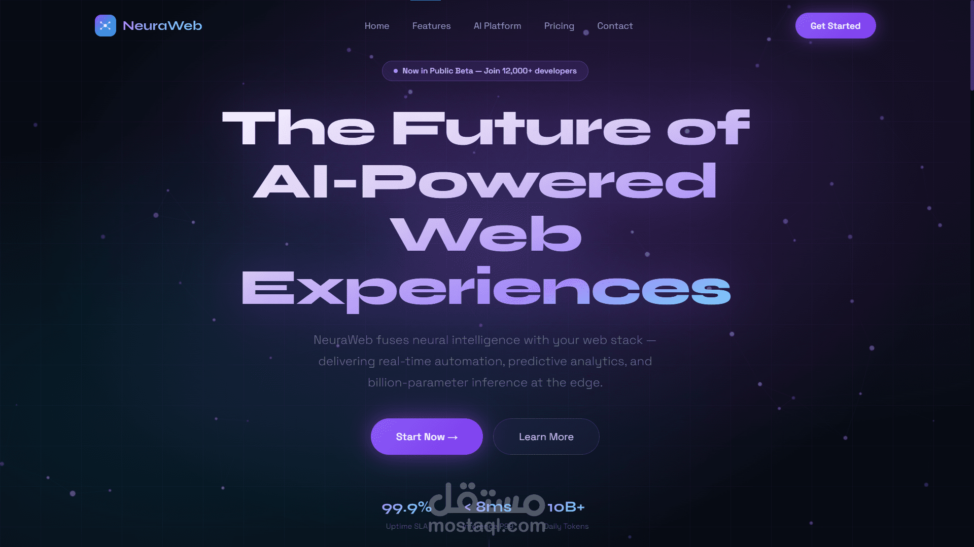 NeuraWeb — صفحة هبوط مستقبلية لشركات الذكاء الاصطناعي (Responsive + Animations)