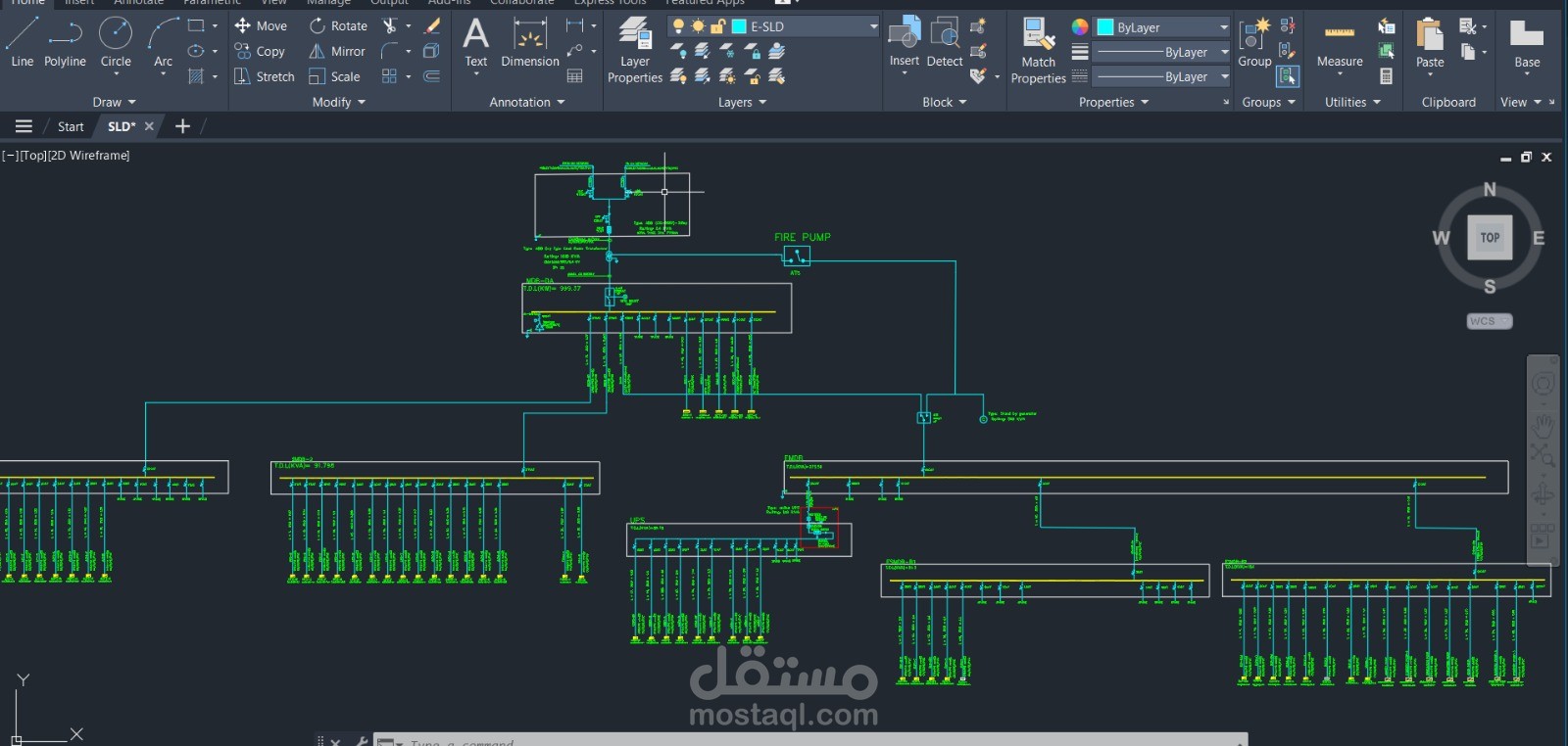 Single line diagram for administrative building using autocad