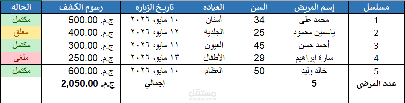 نظام إدارة وتنظيم سجلات المراجعين لمركز طبي - Excel
