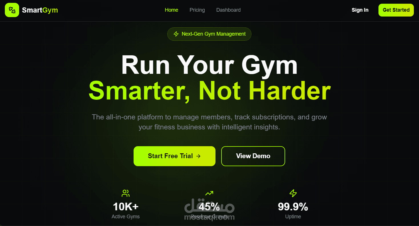 تطوير تطبيق ويب ذكي بعنوان "SmartGym" يهدف إلى مساعدة أصحاب الصالات الرياضية على إدارة أعمالهم بكفاءة وسهولة، مع تحسين تجربة الأعضاء والمدربين.