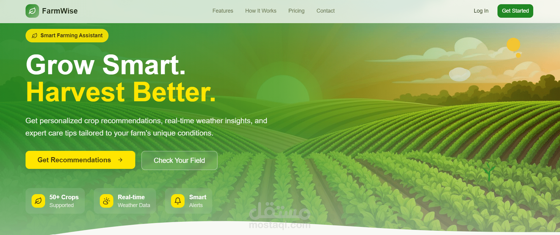 تطوير تطبيق ويب ذكي بعنوان"FarmWise" يهدف إلى مساعدة المزارعين على تحسين إنتاجهم الزراعي من خلال تقديم توصيات دقيقة مبنية على البيانات.