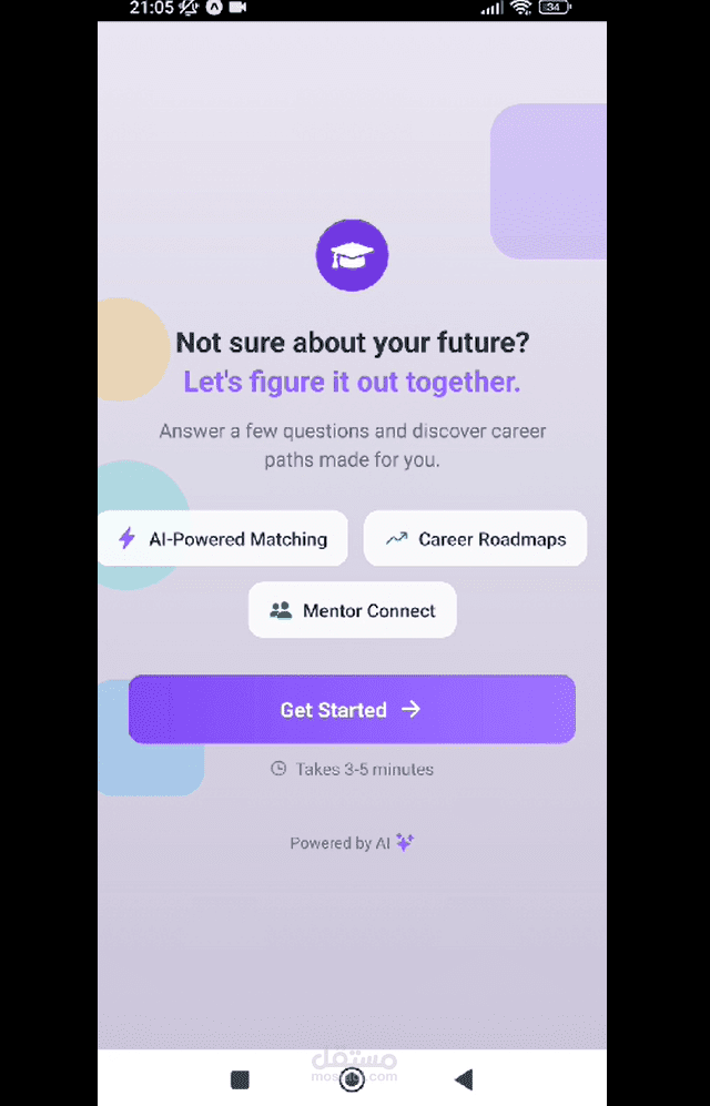 تطوير تطبيق موبايل متعدد المنصات (Android و iOS) بعنوان "MyPath" باستخدام React Native، يهدف إلى مساعدة المستخدمين على اكتشاف المسار المهني المناسب لهم بطريقة ذكية وتفاعلية.