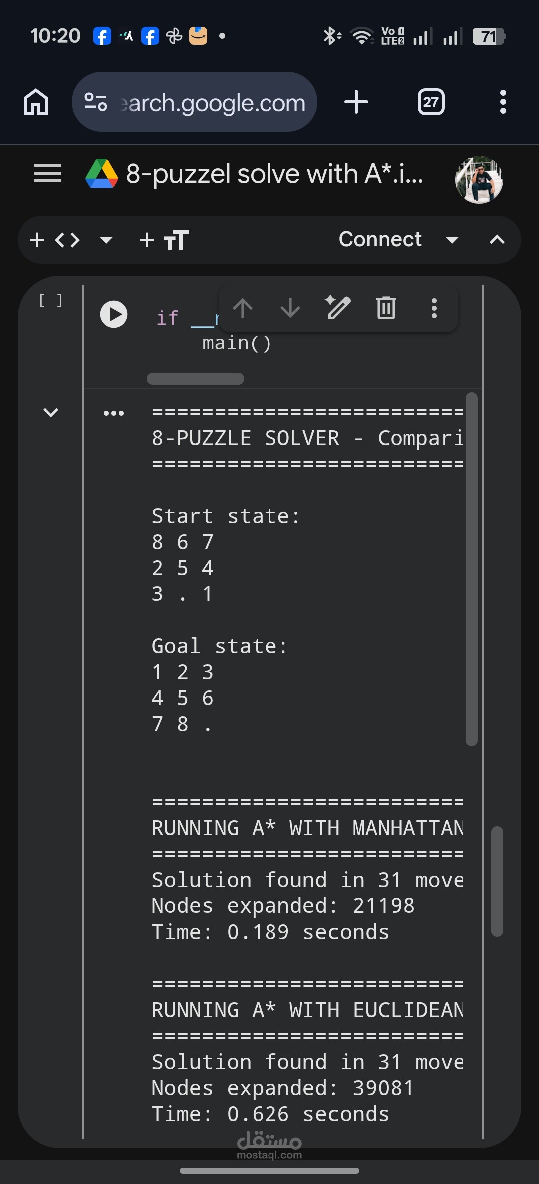 8-Puzzle Solver – Comparing Heuristics using A*