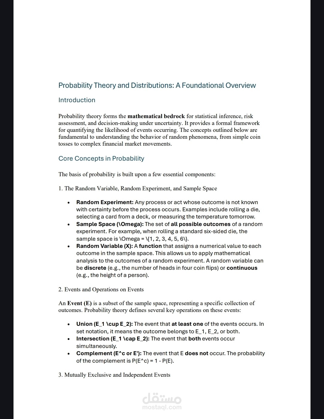 تقرير عن نظرية الاحتمالية والتوزيعات