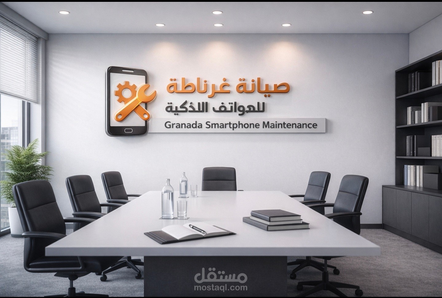 تصميم هوية بصرية (Logo Mockup) لمركز صيانة جوالات - دمج لغوي وتطبيق واقعي