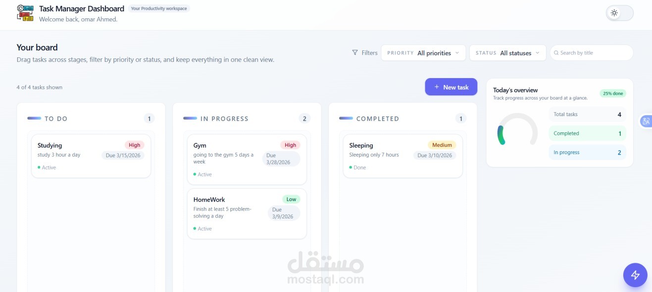 Task Manager Dashboard – Productivity Web App
