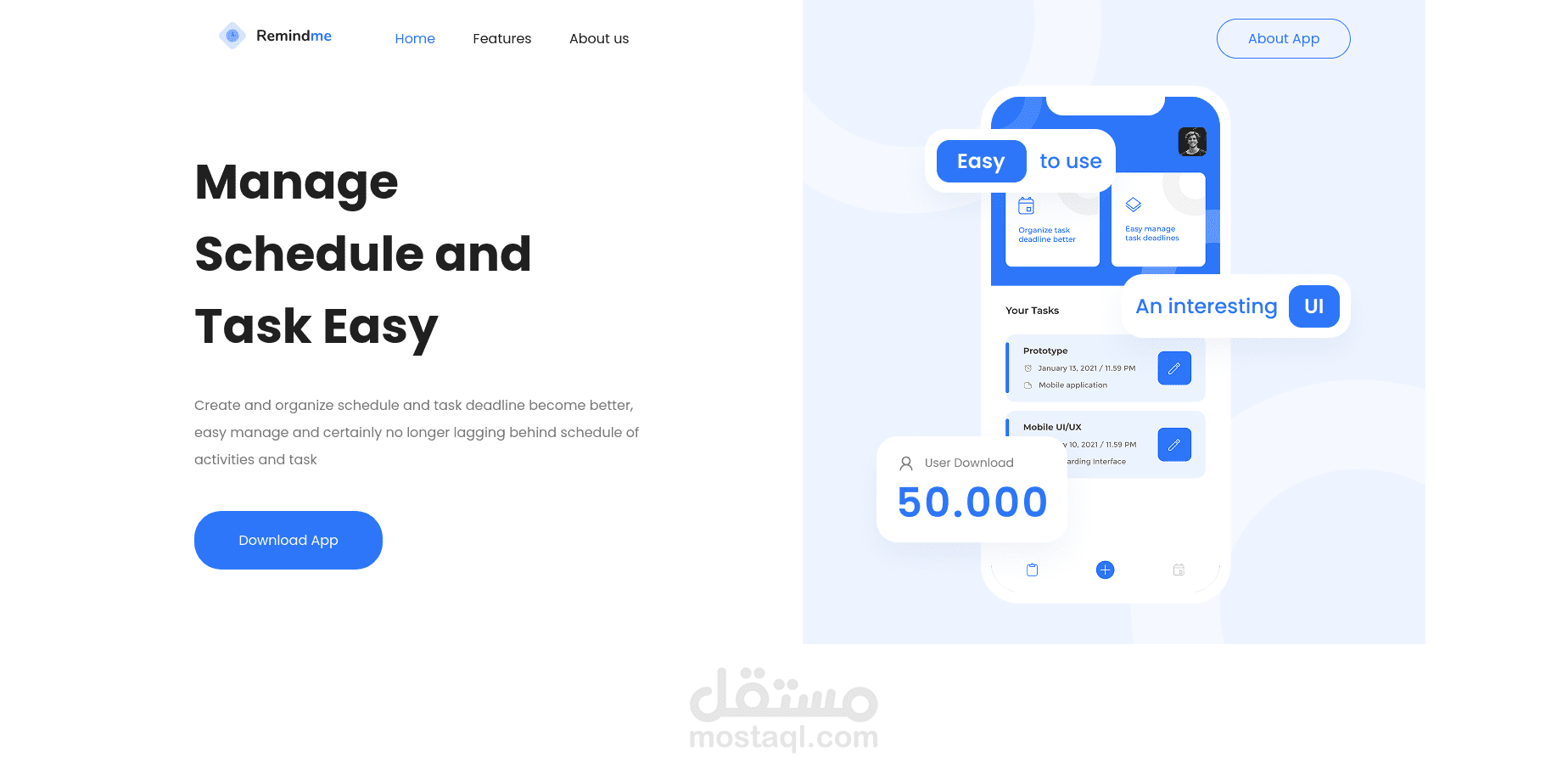 صفحة هبوط Remind Me App
