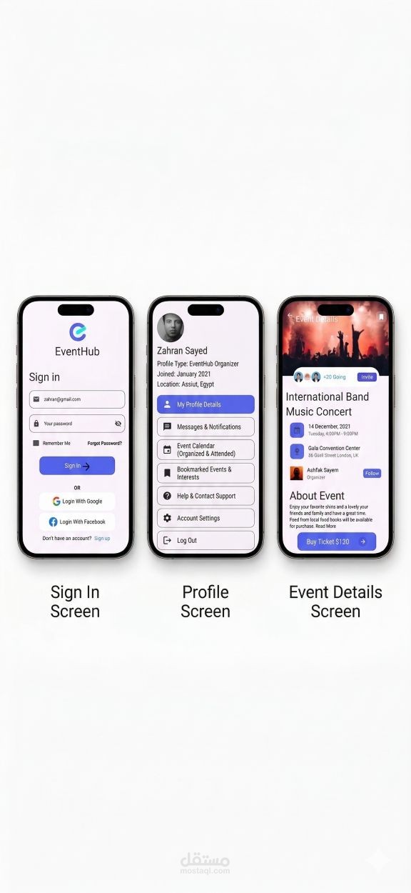 بناء واجهات تطبيق Event Booking بأداء عالي وكود نظيف (Flutter & Dart)