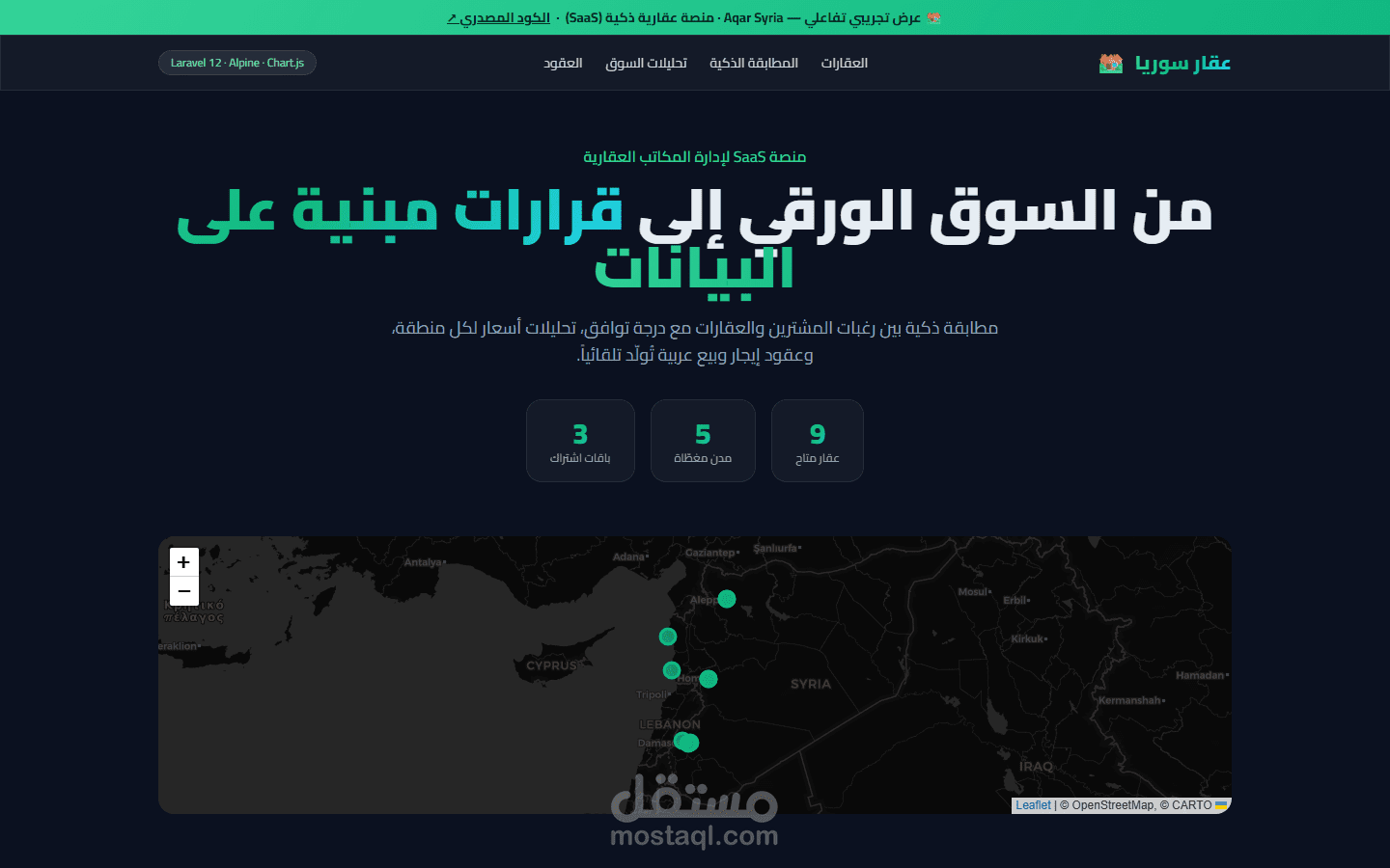 عقّار سوريا — منصة عقارية ذكية بمحرك مطابقة وتحليلات سوق وعقود عربية آلية