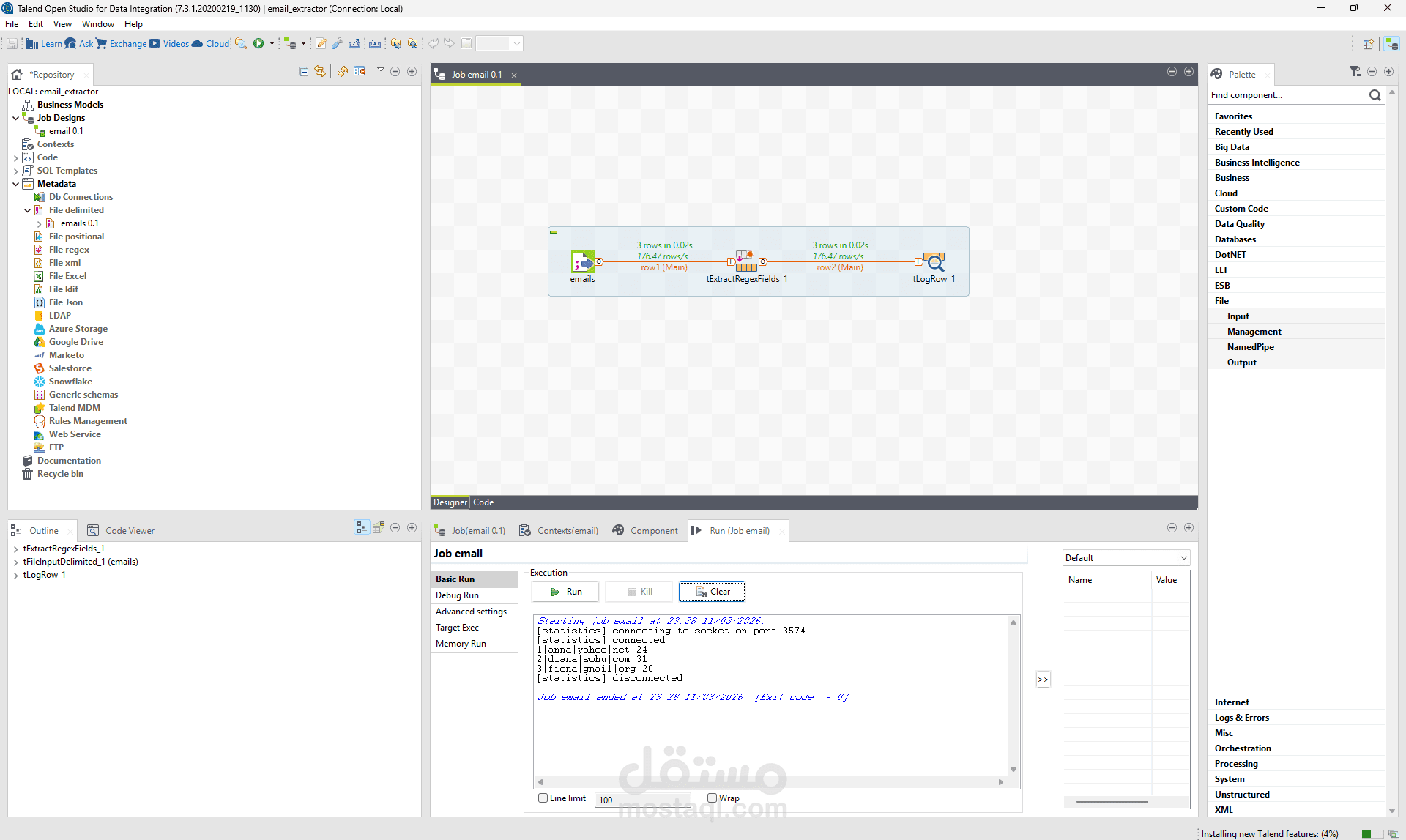 talend email extraction project
