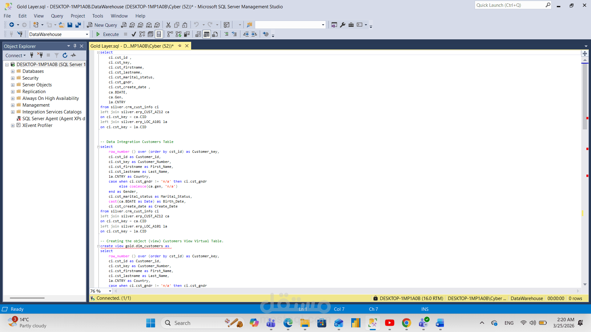 Building a modern data warehouse with SQL Server, including ETL process, data modeling and analytics.