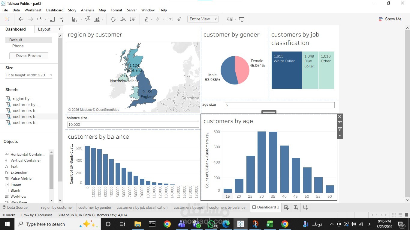 تصميم لوحة تحكم تفاعلية لبيانات عملاء البنوك باستخدام Tableau
