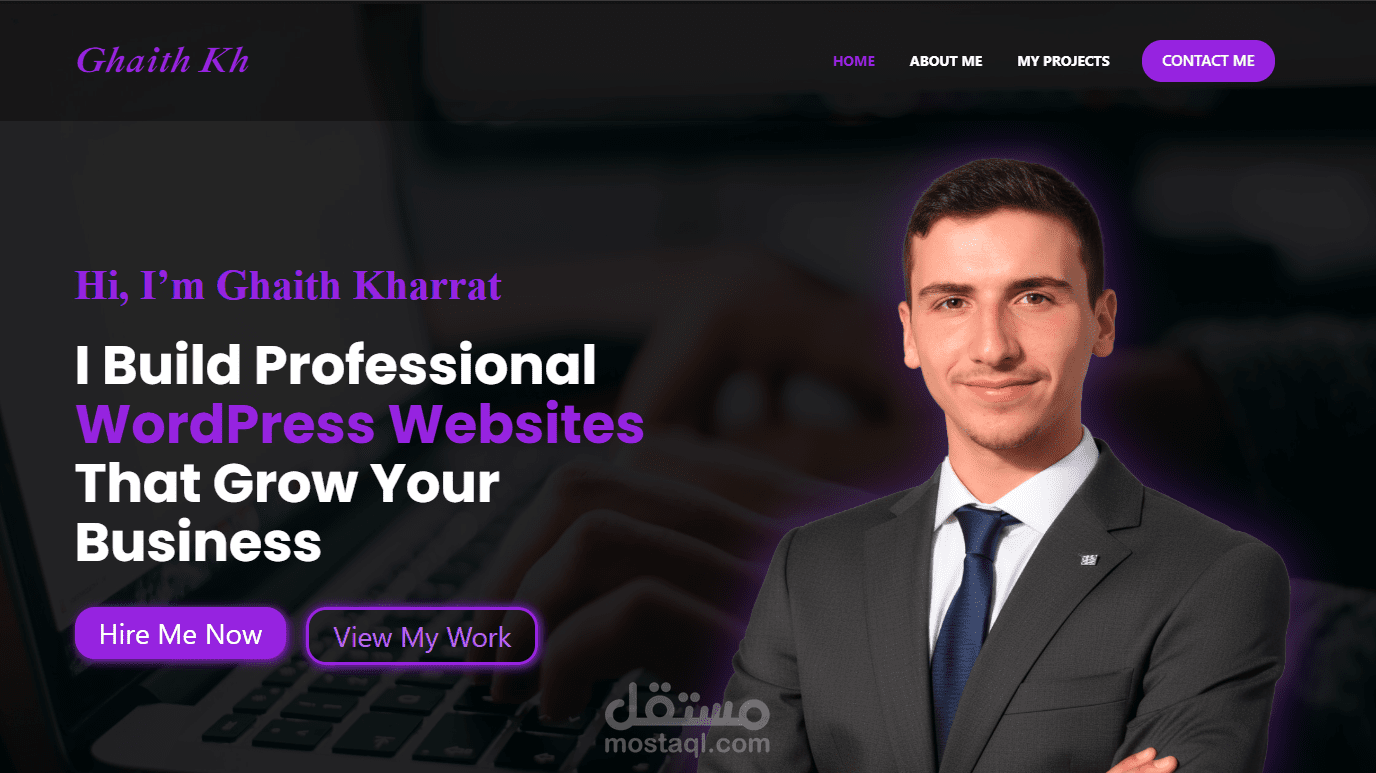موقع Portfolio احترافي يعكس مهاراتي في تصميم مواقع WordPress وWooCommerce