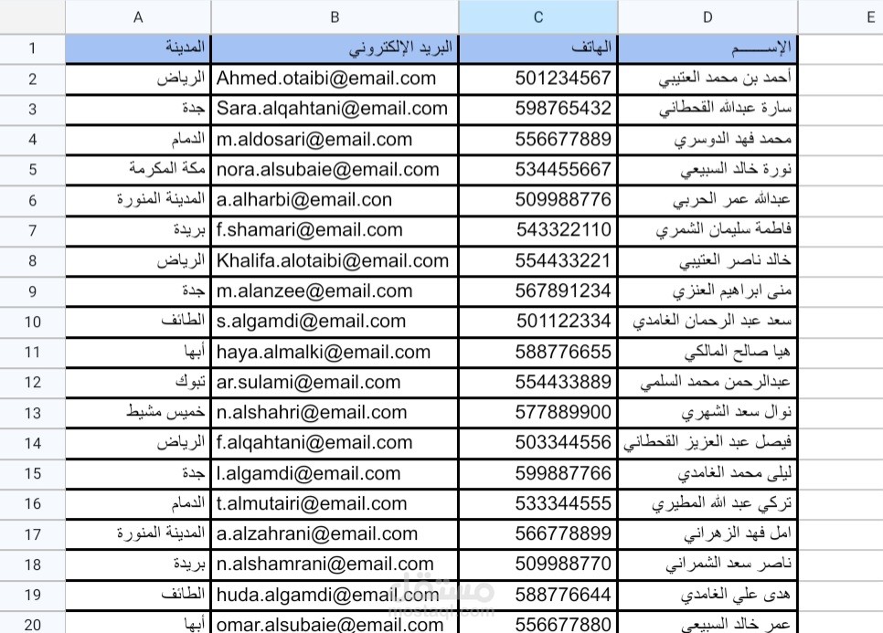 نموذج إدخال بيانات Excel