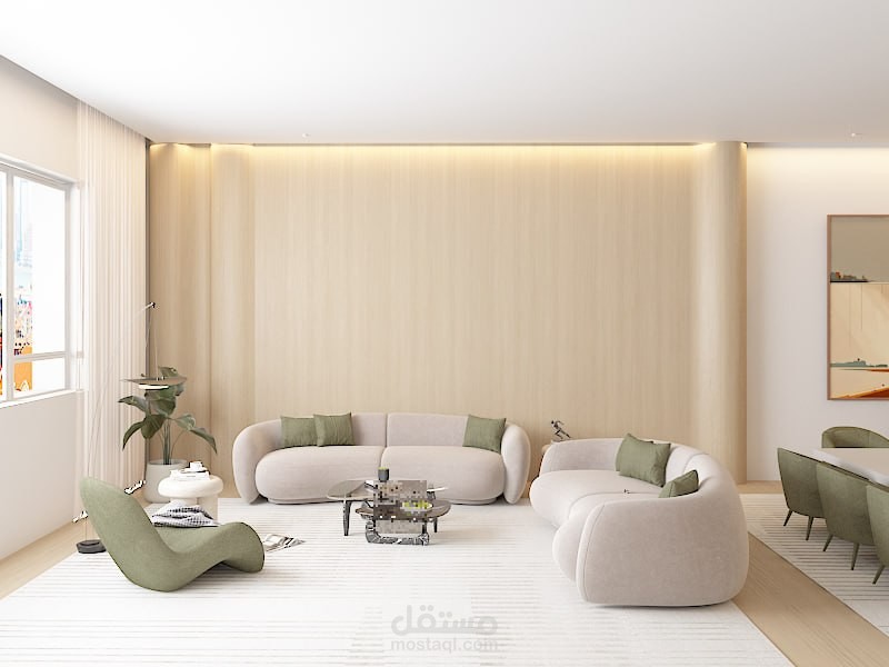 تصميم داخلي لغرفة معيشة بنمط المودرن