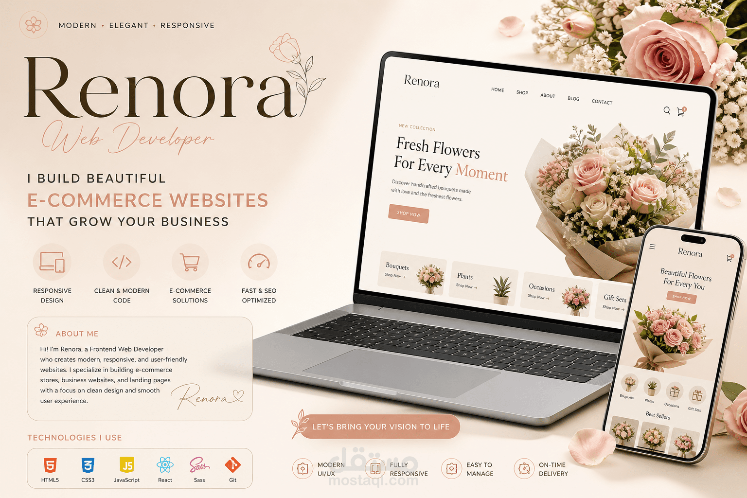 تصميم وتطوير موقع متجر زهور احترافي (Flower E-commerce Website)