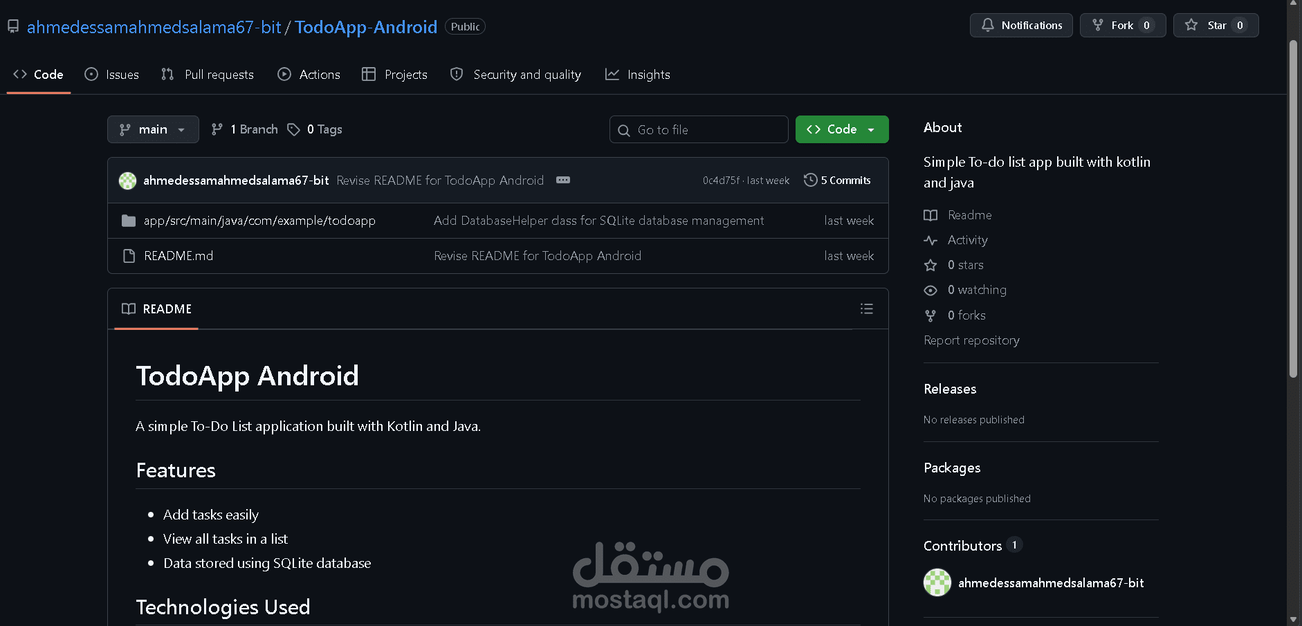 •	تطوير تطبيق أندرويد كامل (UI + Logic) باستخدام Kotlin و Java 	•	Android App with Clean UI باستخدام Kotlin