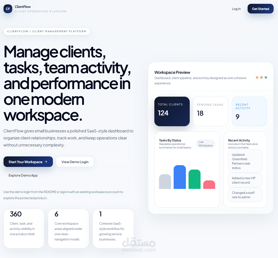 نظام إدارة العملاء والمهام (Dashboard احترافي لإدارة الأعمال)