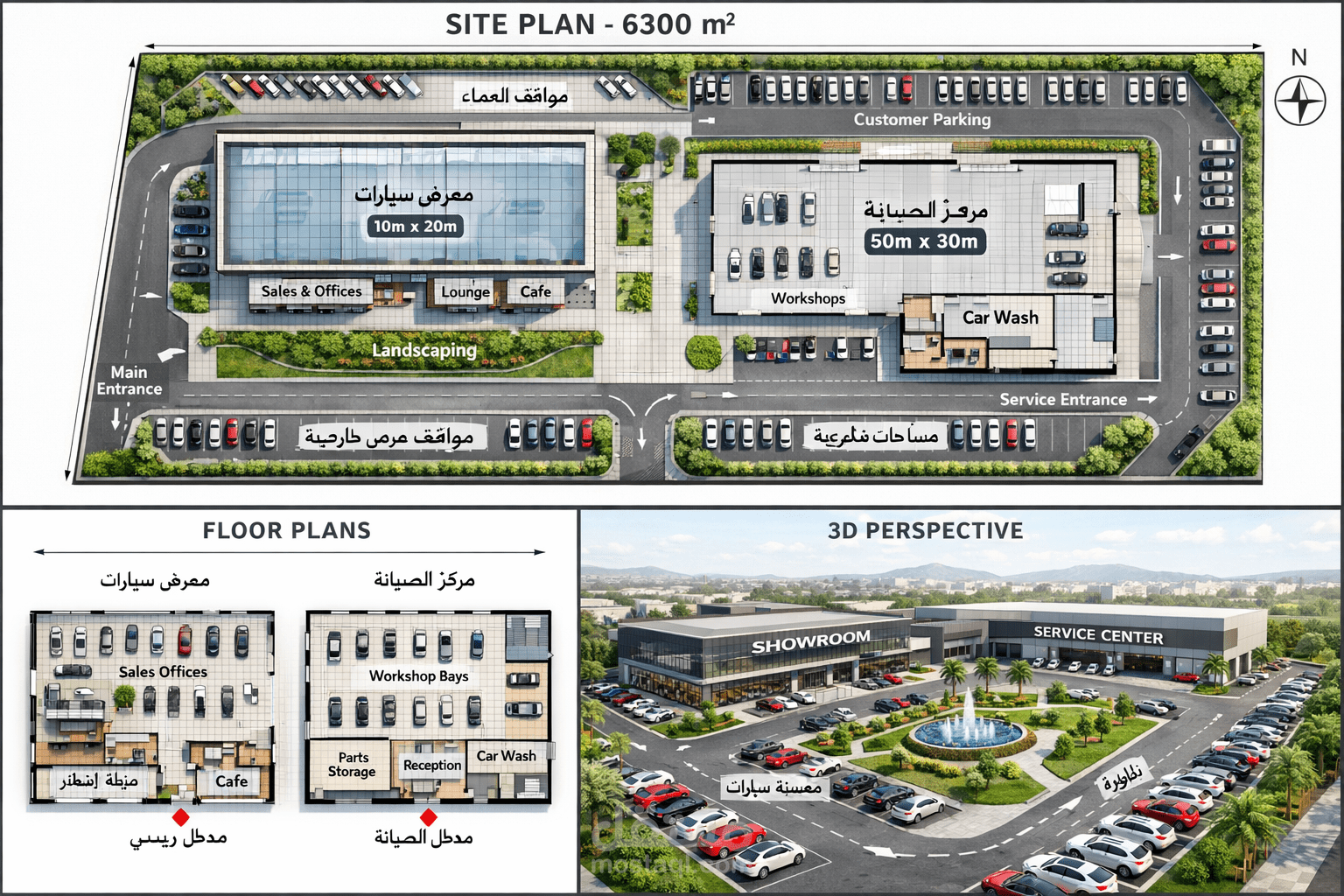 مشروع تصميم مركز صيانه بمعرض سيارات على الطريق الدائري