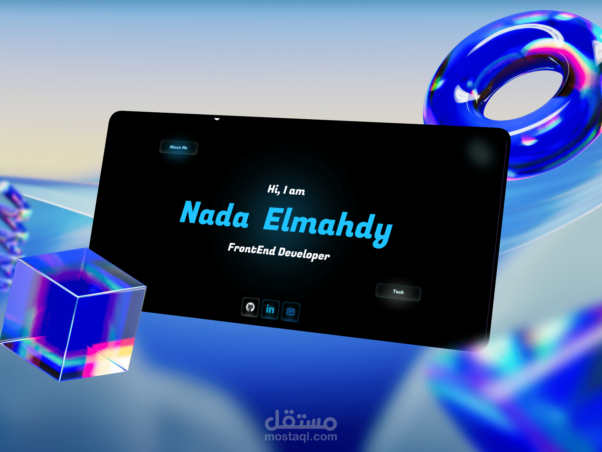 تصميم وتطوير بورتفوليو تفاعلي متقدم بأسلوب حديث يعكس الهوية التقنية