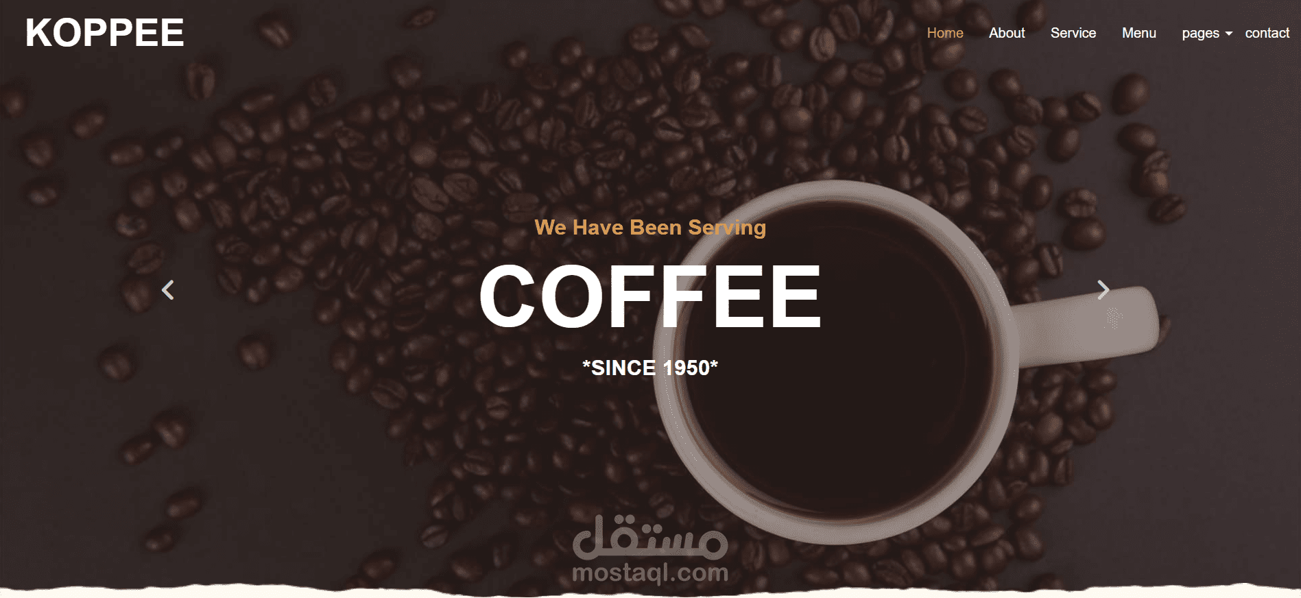 واجهة مستخدم لموقع قهوة