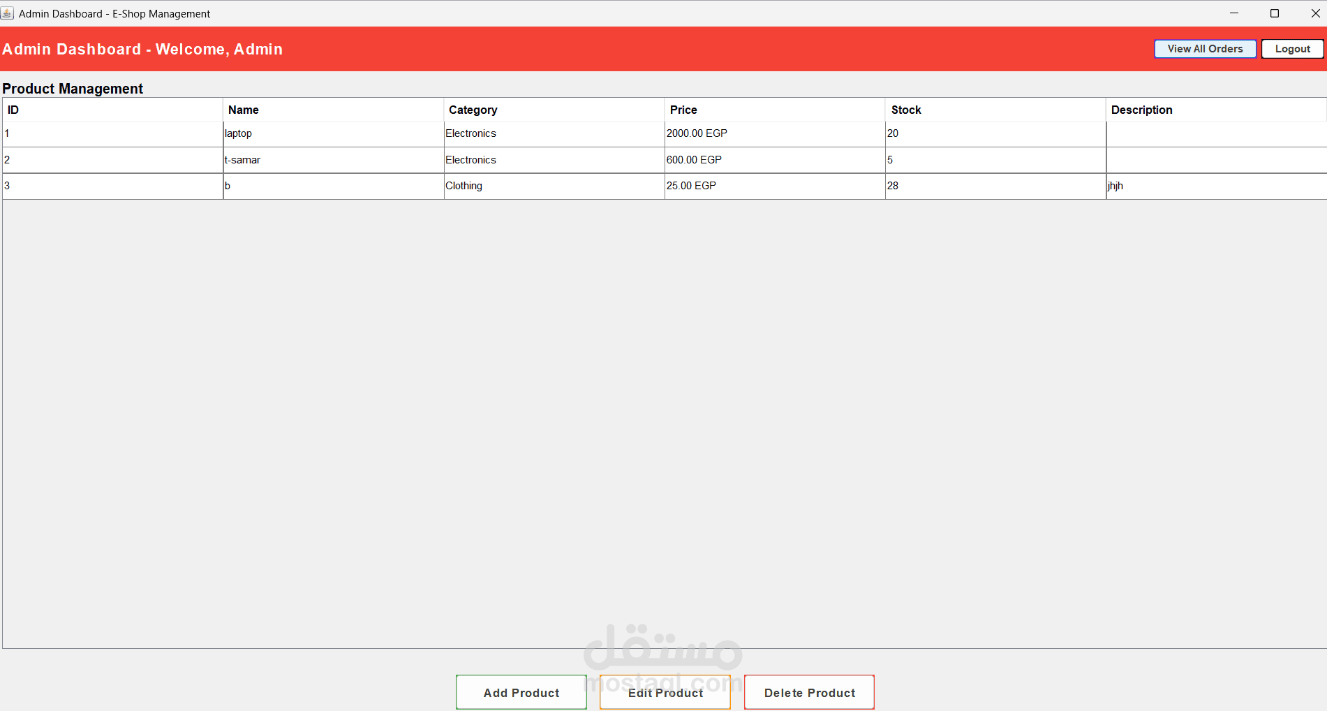 تنفيذ تطبيق نظام إدارة المنتجات باستخدام تقنياتProduct Management System (Java & SQL Server)