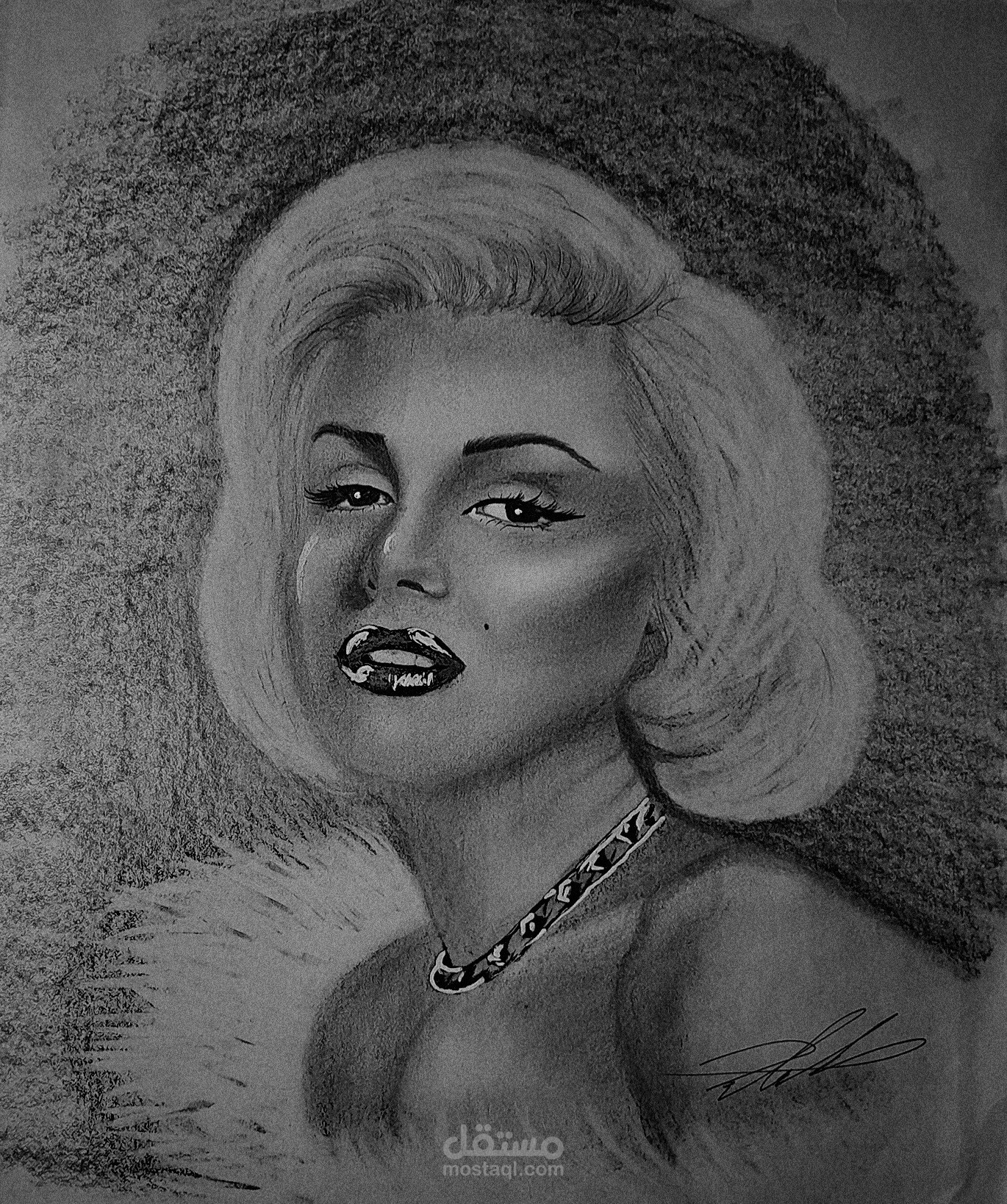 رسم بورتريه واقعي كلاسيكي لمارلين مونرو