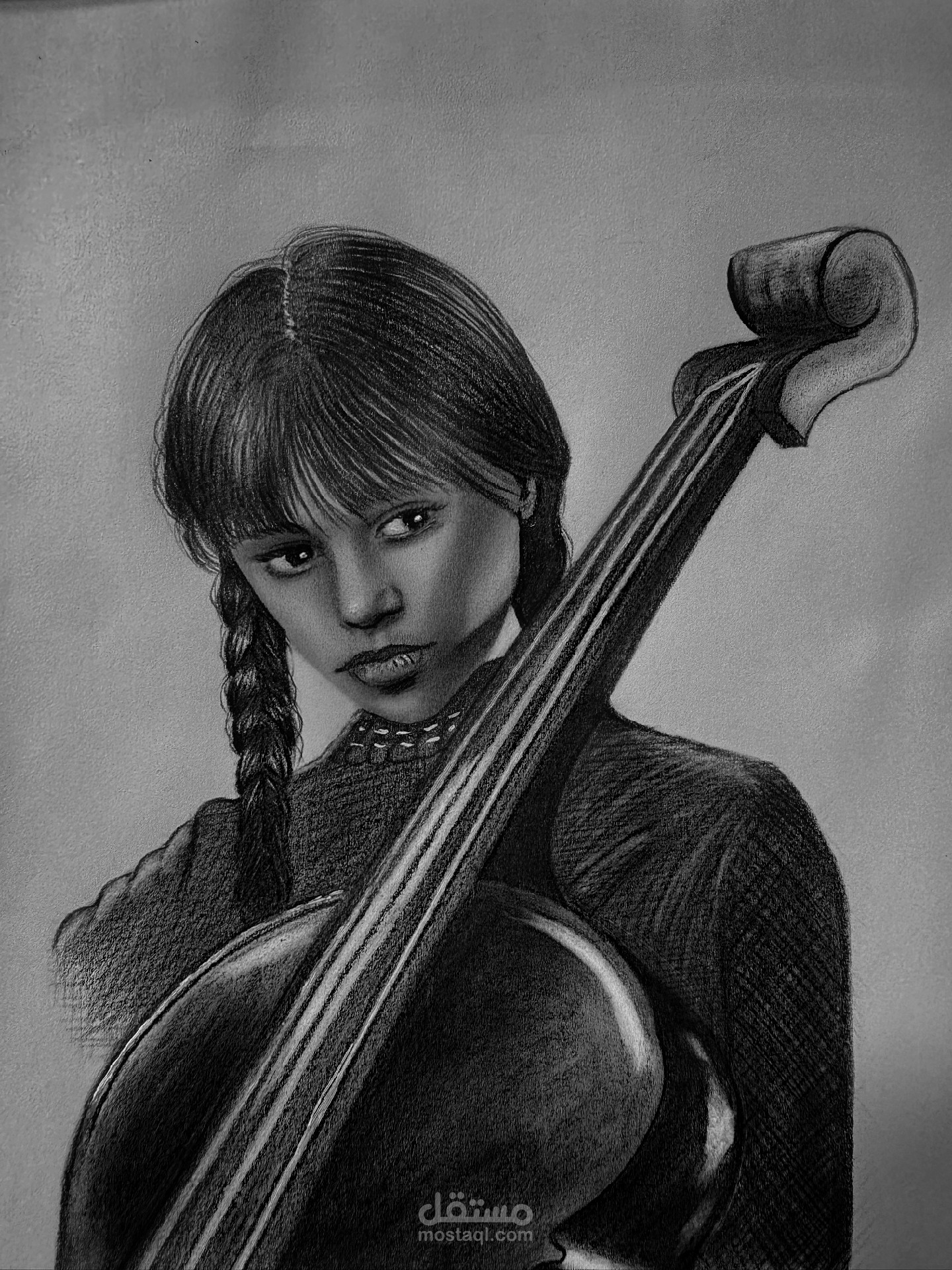 رسم بورتريه واقعي كلاسيكي لشخصية Wednesday addams