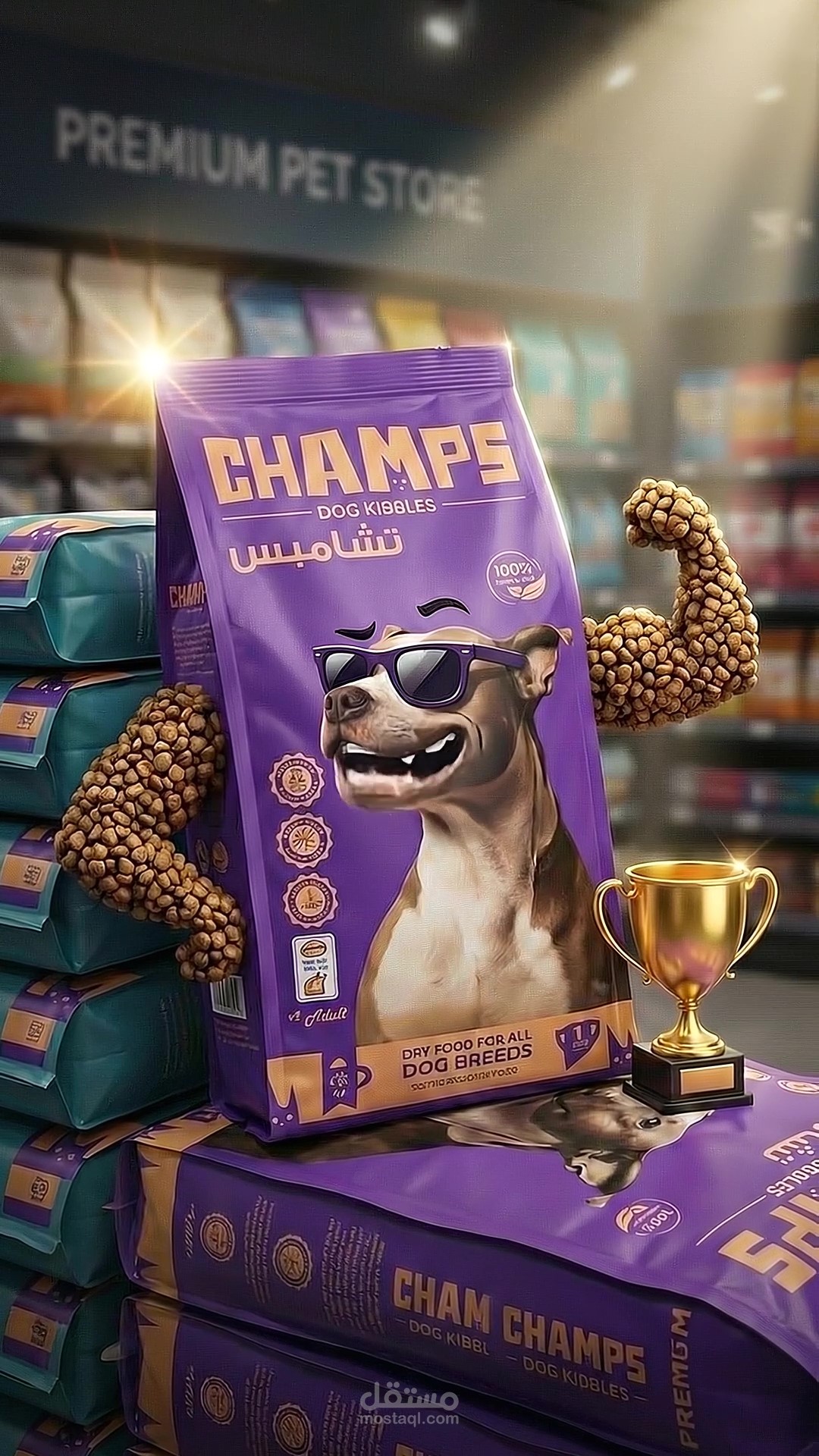 تصميم إعلان 3D لمنتج طعام حيوانات أليفة