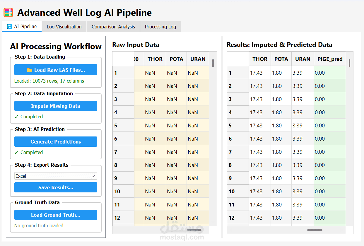 تطبيق مكتبي متقدم لمعالجة بيانات الآبار (LAS) وتجهيزها لنماذج الذكاء الاصطناعي