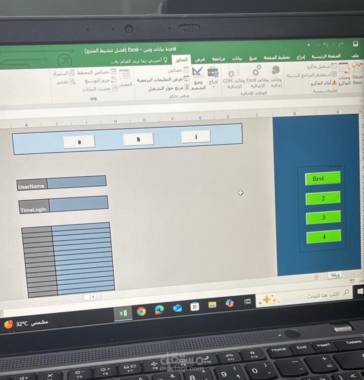 واجهة قاعدة بيانات في الإكسل