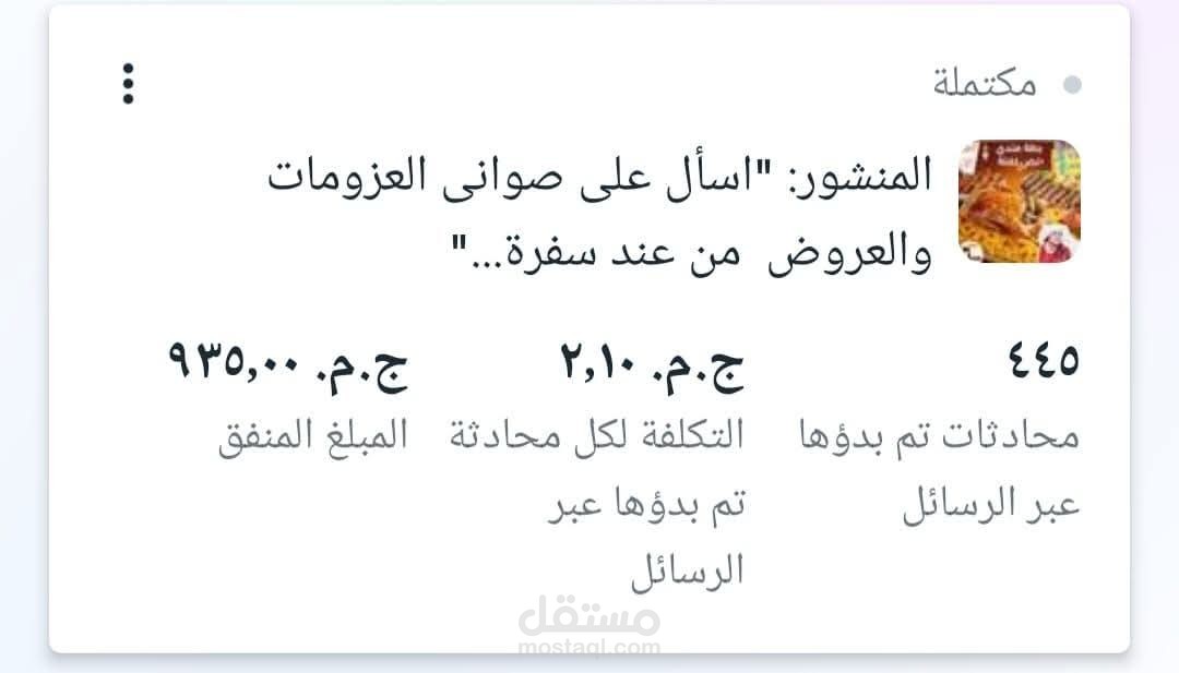 حملة تسويق رقمي ناجحة لمطعم مأكولات وتخفيض تكلفة رسالة الحجز لـ 2.10 ج.م