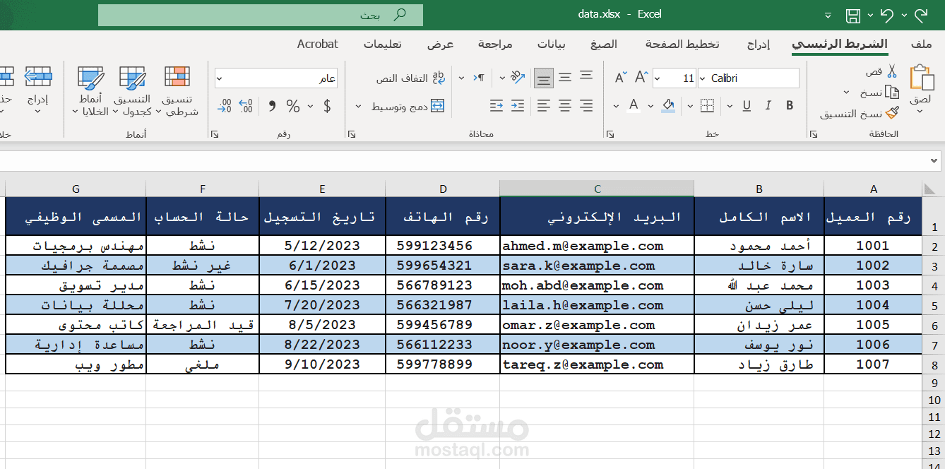 إدخال بيانات وتنظيم جداول