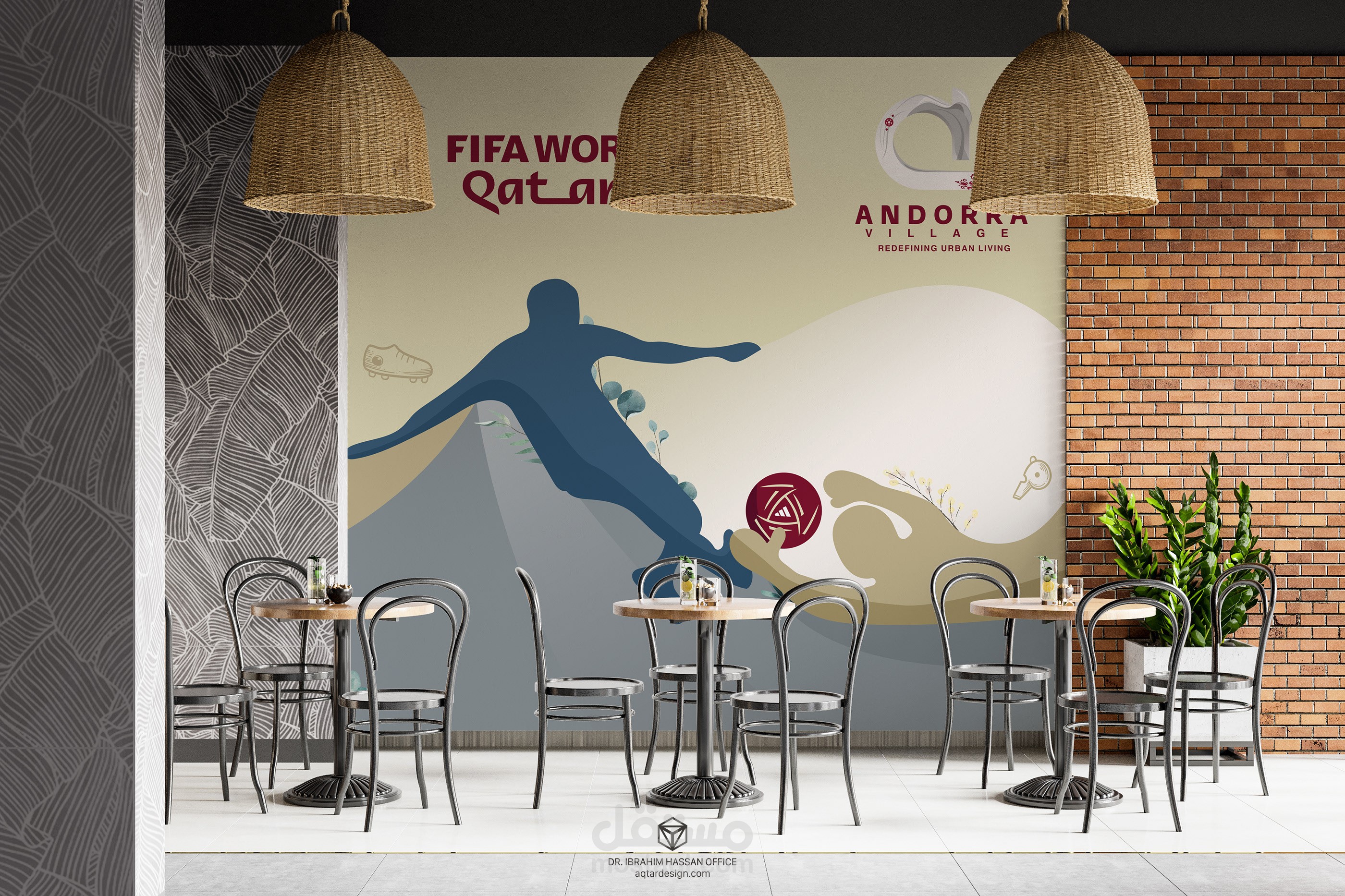 رسوم توضيحية لمقهى لكأس العالم لكرة القدم قطر 2022