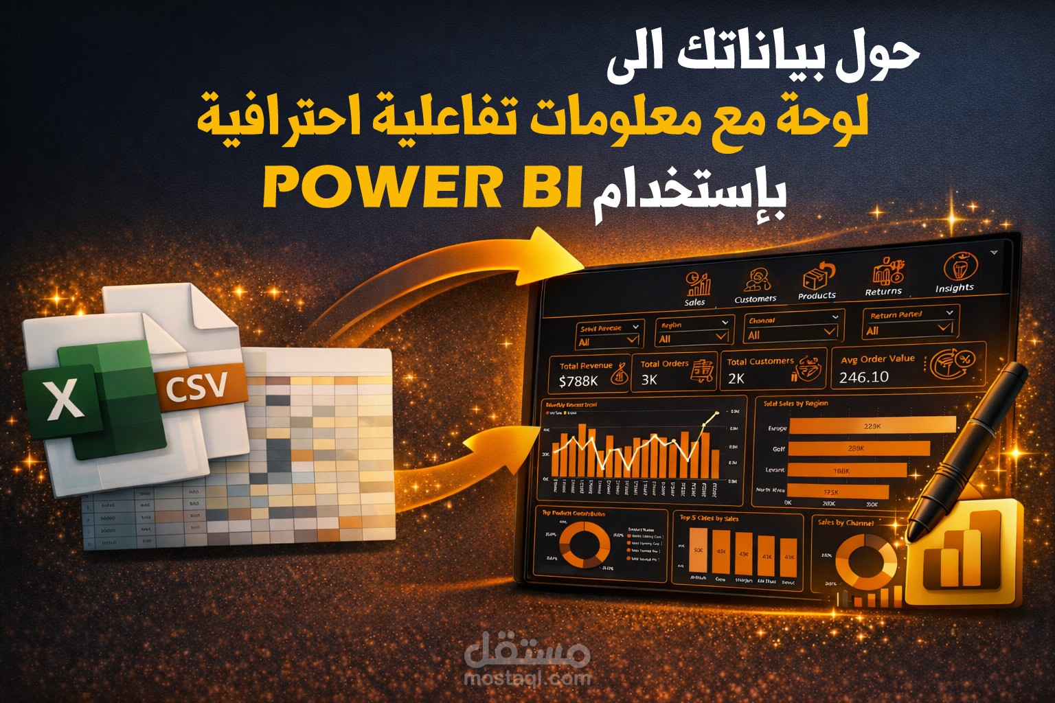 إنشاء لوحة مبيعات احترافية في Power BI من ملفات Excel أو CSV