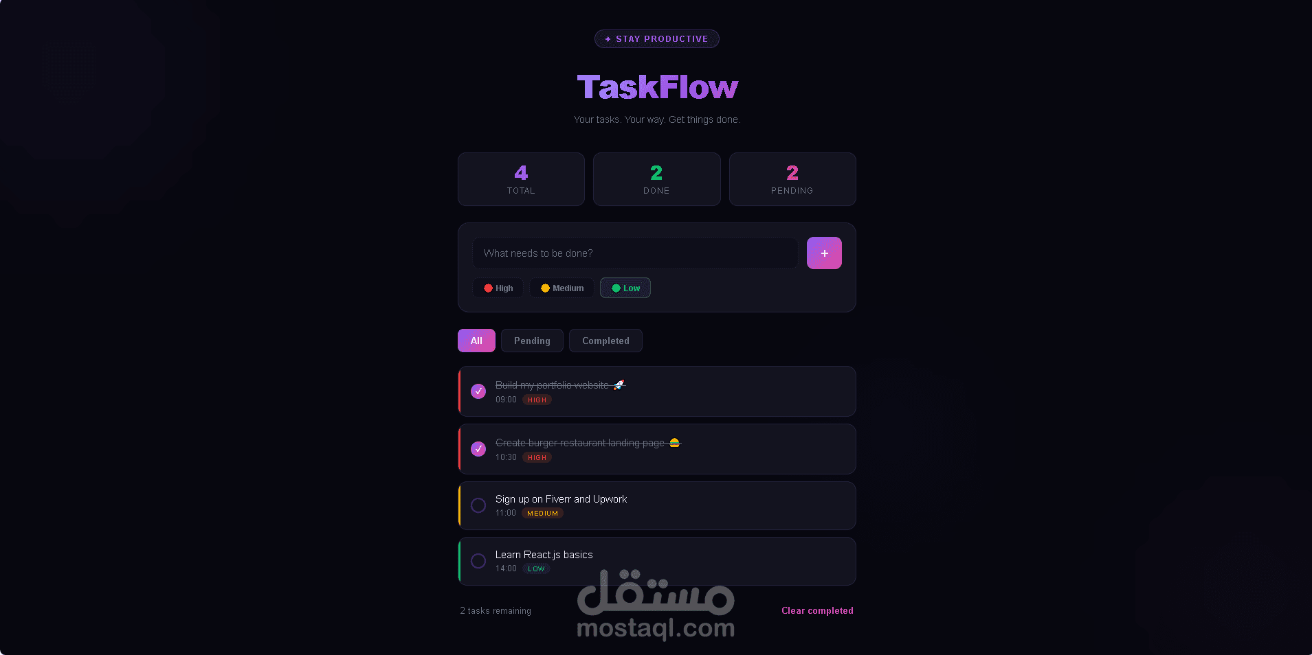 TaskFlow - تطبيق إدارة المهام