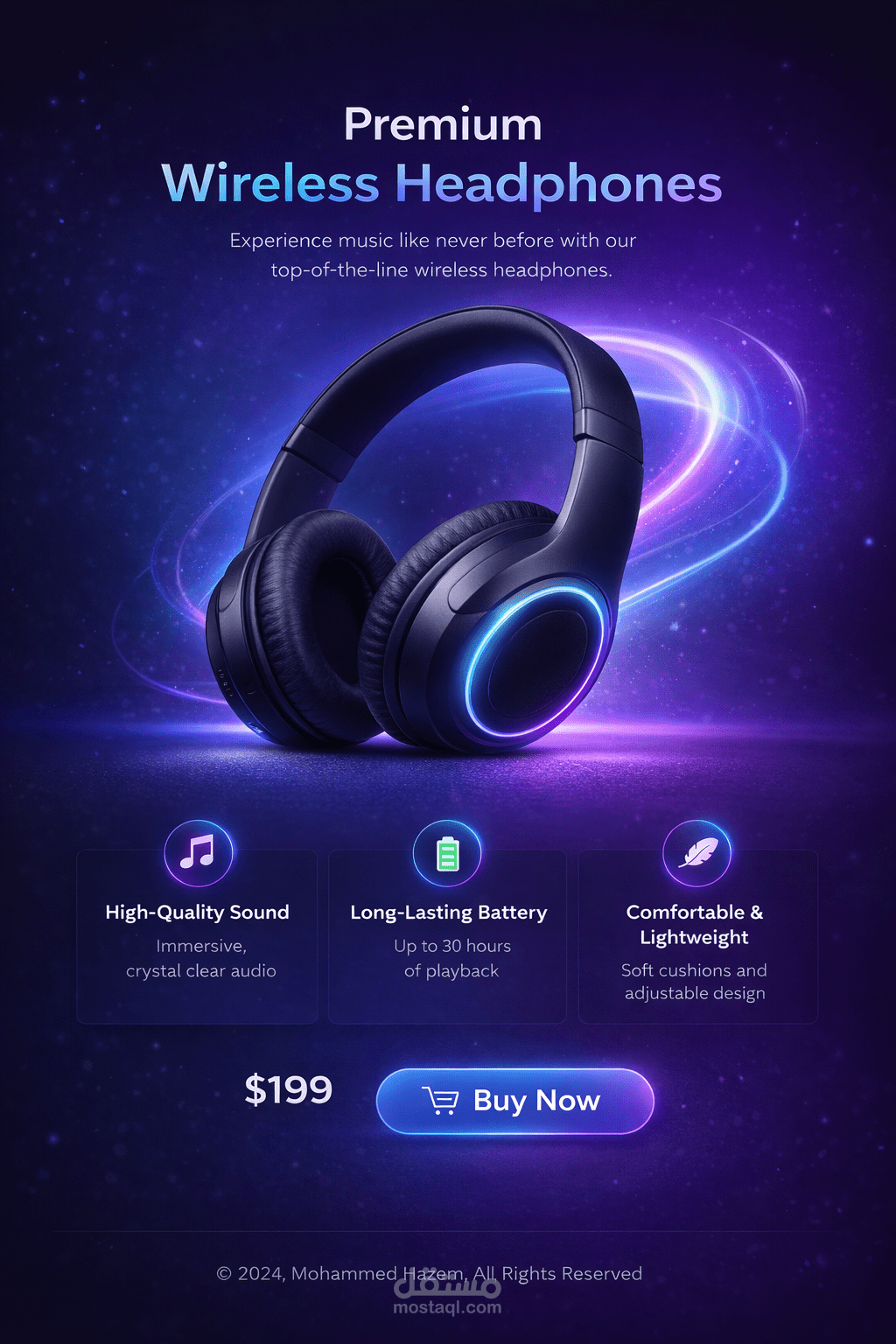 تصميم إعلان احترافى لسماعات رأس لاسلكية