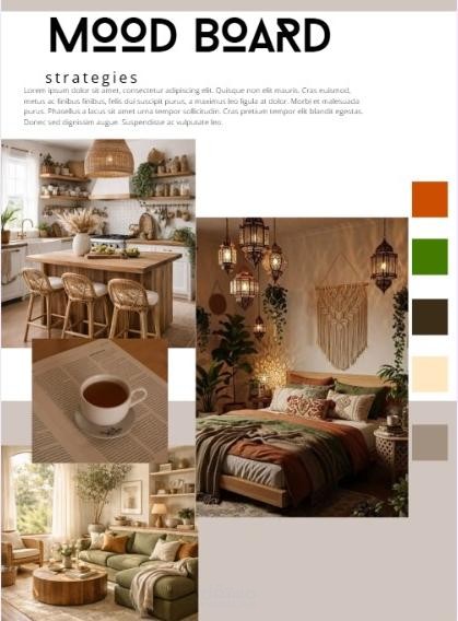 تنسيق لوحة إلهام لمنزل بنمط بوهيمي عصري (Boho Chic)