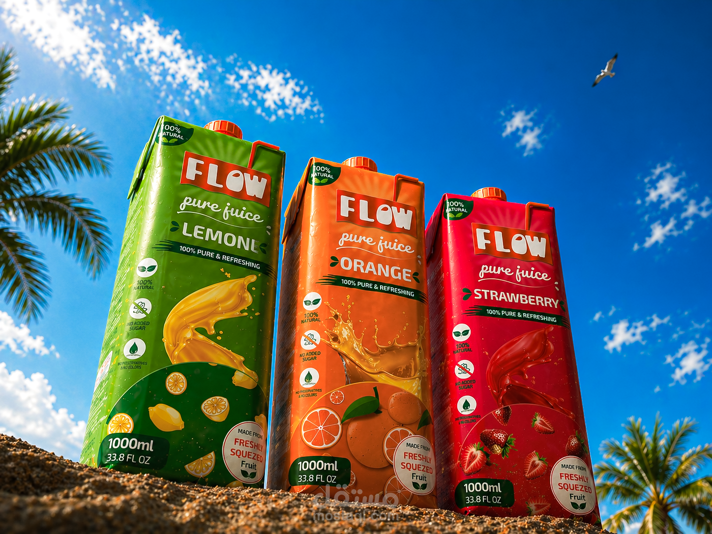 علامة تجارية و هوية بصرية وتصميم منتج FLOW JUICE