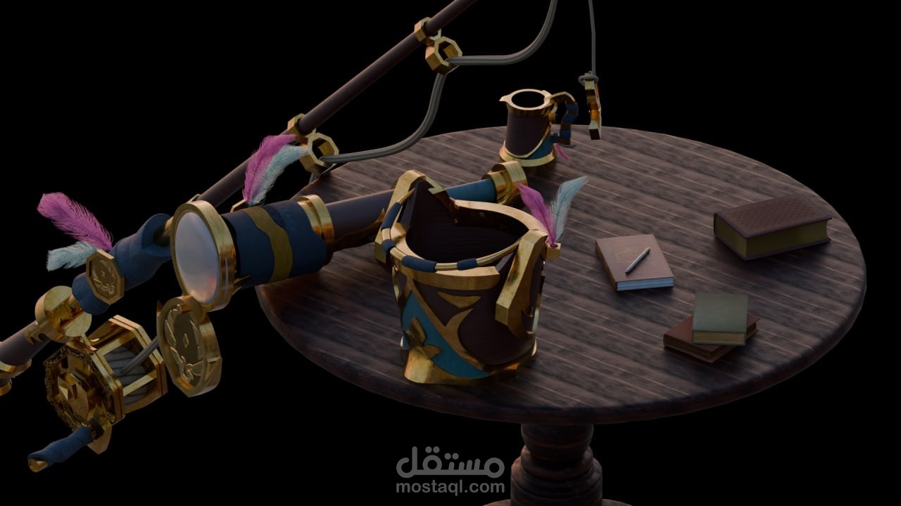تصميم 3D خيالي لمجموعة سنارة مع إكسسوارات بستايل فاخر وغريب"