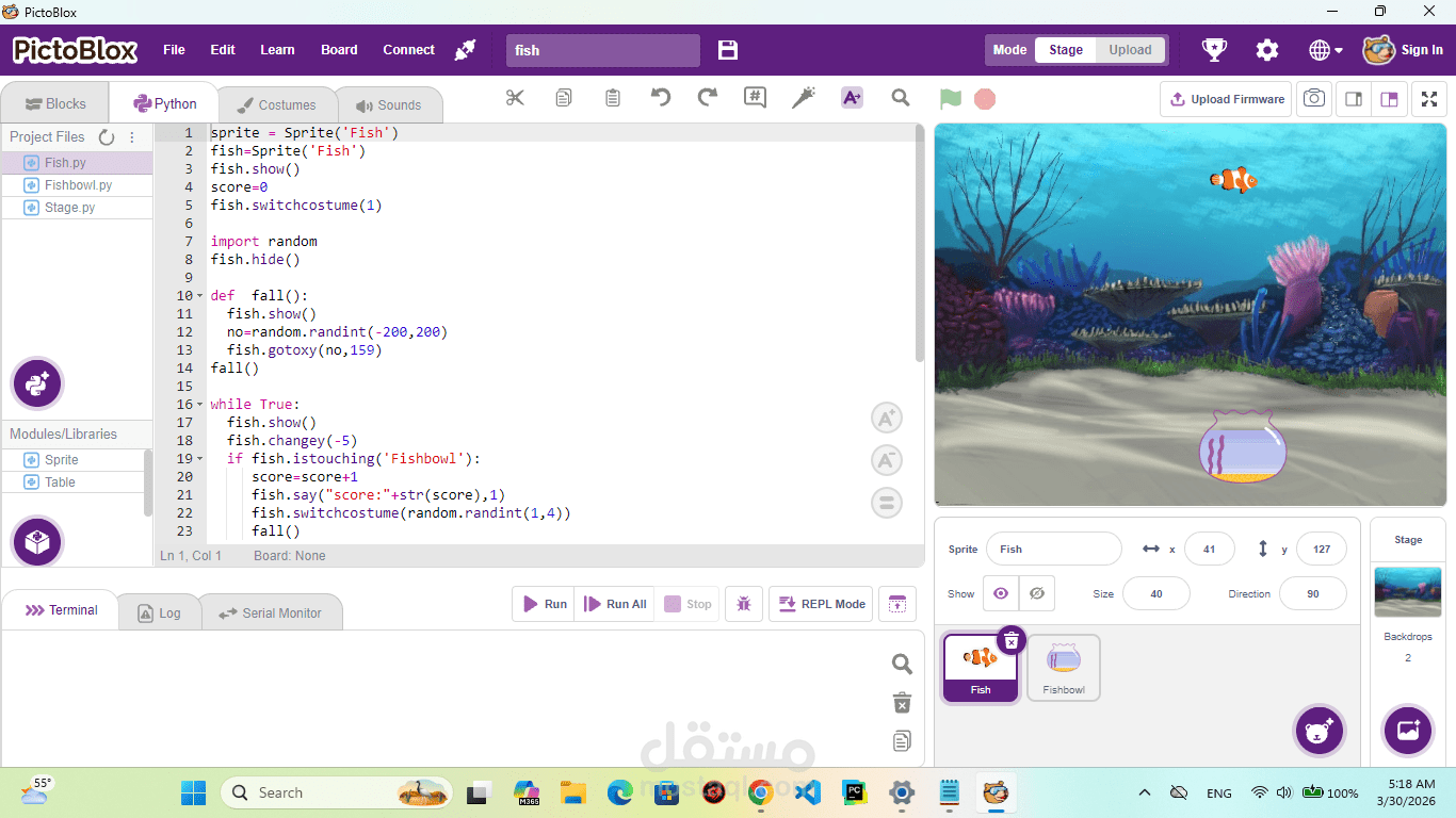 Fishbowl by python pictoblox