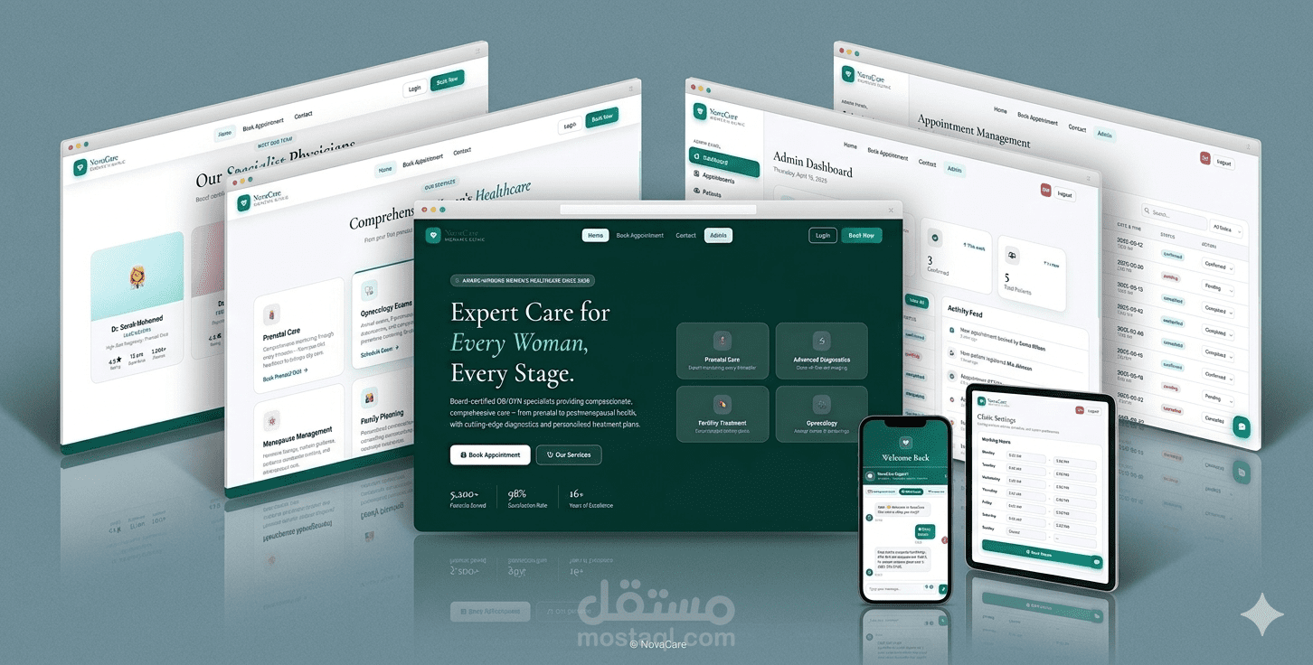 تطوير موقع عيادة طبية متكامل مع نظام حجز المواعيد ولوحة تحكم وإدارة المرضى