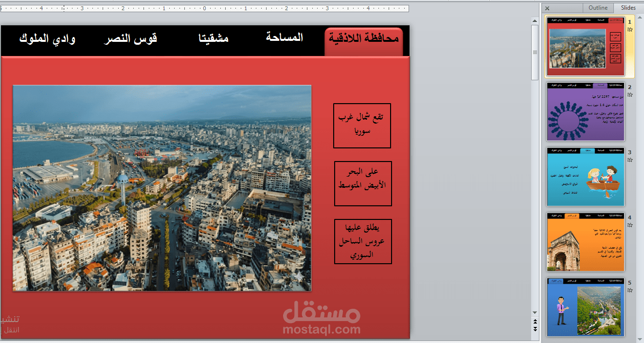 عرض تقديمي احترافي عن محافظة اللاذقية باستخدام  Microsoft PowerPoint