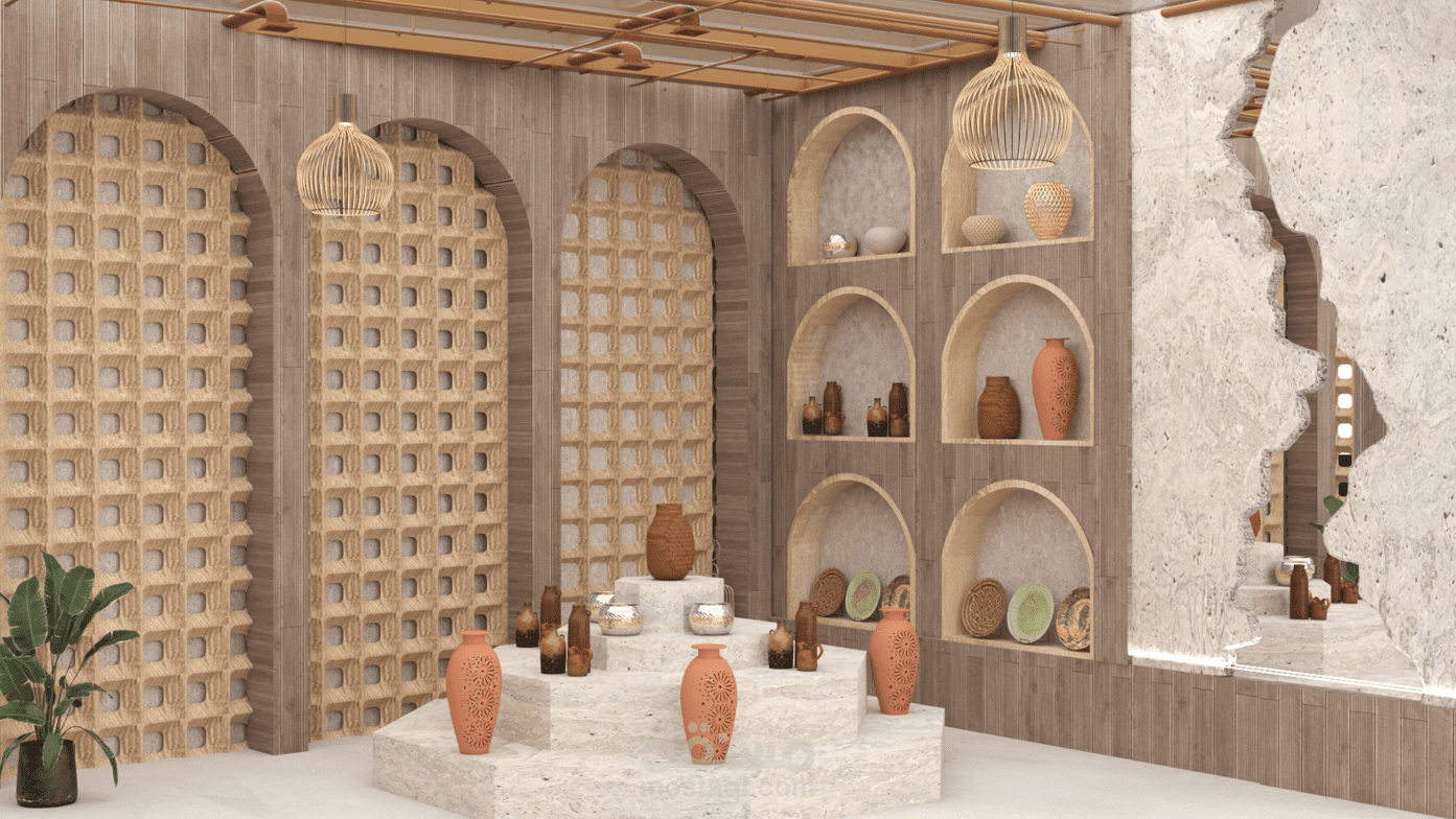 تصميم مركز حرف يدوية متكامل (من المخططات الهندسية إلى الرندر الواقعي)