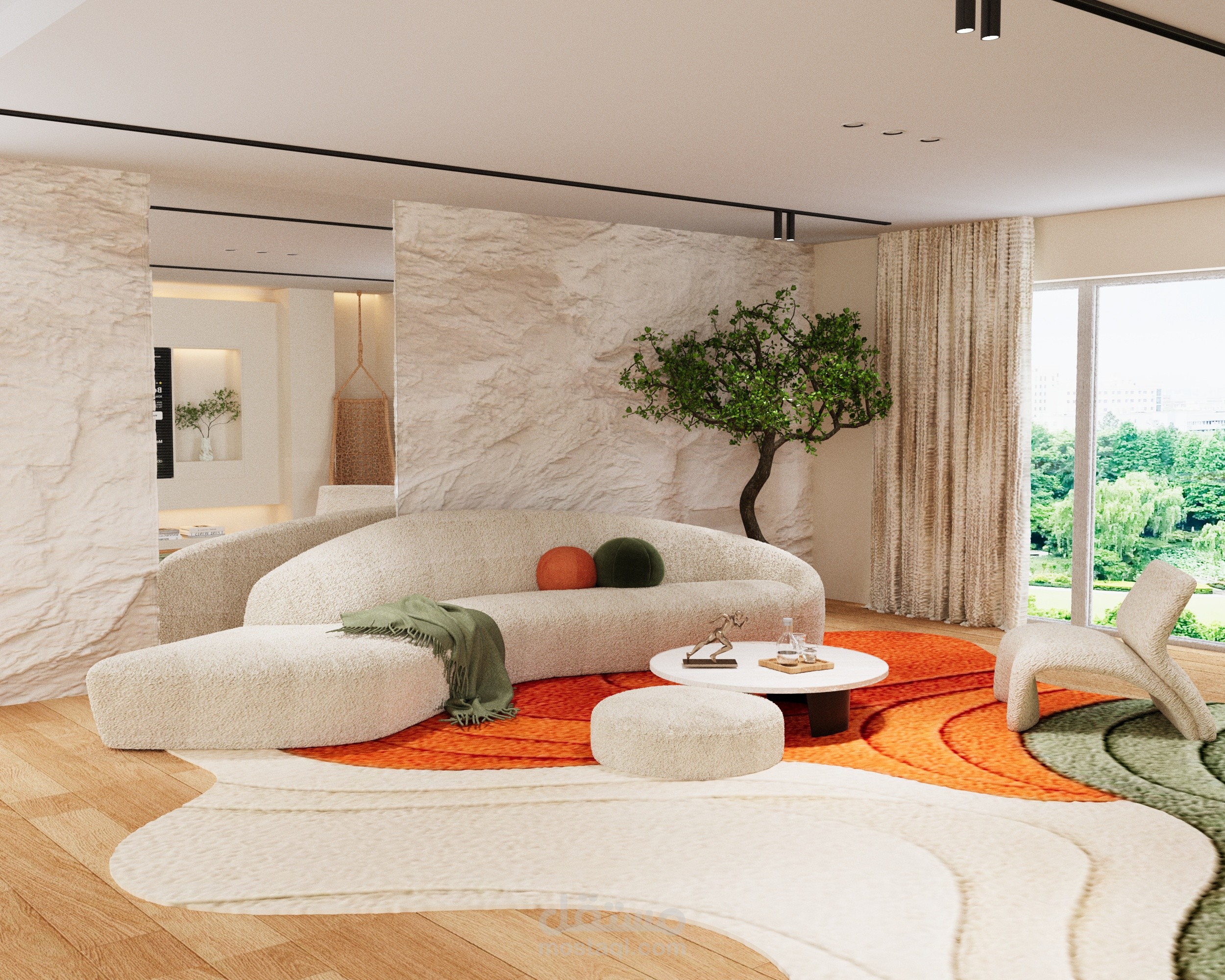 تصميم داخلي معاصر لغرفة معيشة بلمسات فنية - 3ds Max & Corona
