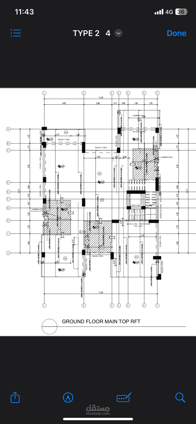 تصميم وتسليح سقف طبقًا للكود مع إعداد الرسومات التنفيذية (Shop Drawing) بدقة عالية.